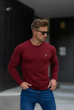 Father Sons Classic Burgundy Light Weight Knitted Crew Neck Sweater with Metal Decal - FSN097