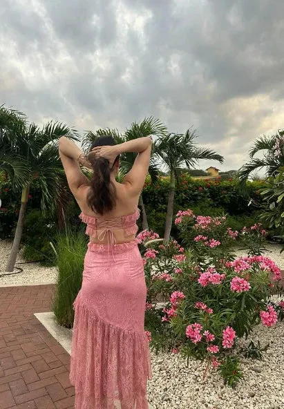 Formal Wear Dresses Pink Strapless Cut Out Lace High-Low Sweet Party Dress Stores With Prom Dresses Formal Women's Dresses