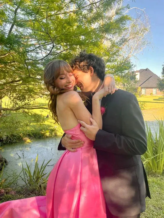 Formal Wear Dresses Pink Strapless High-Low Satin Birthday Party Dress Prom Dresses Shops Formal Women's Dresses