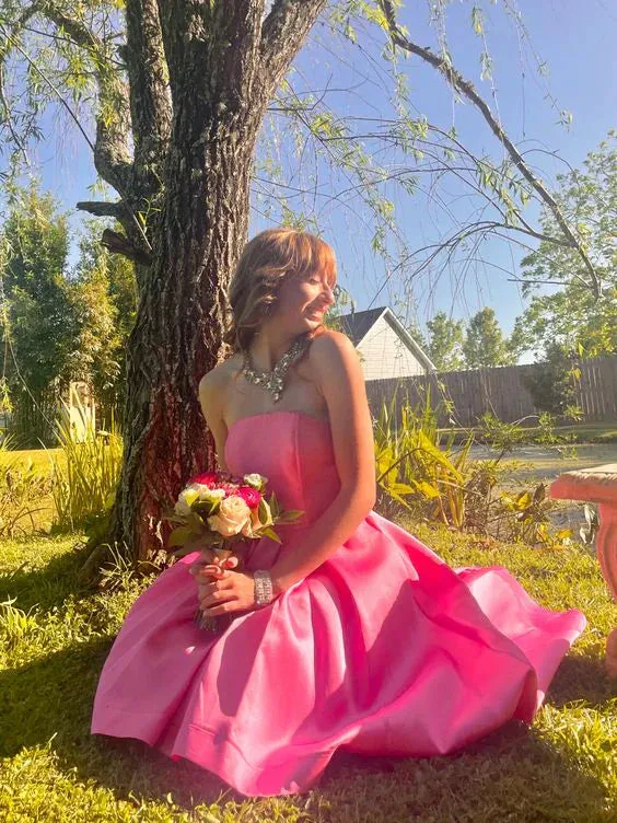 Formal Wear Dresses Pink Strapless High-Low Satin Birthday Party Dress Prom Dresses Shops Formal Women's Dresses