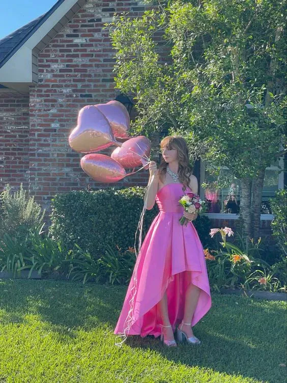 Formal Wear Dresses Pink Strapless High-Low Satin Birthday Party Dress Prom Dresses Shops Formal Women's Dresses