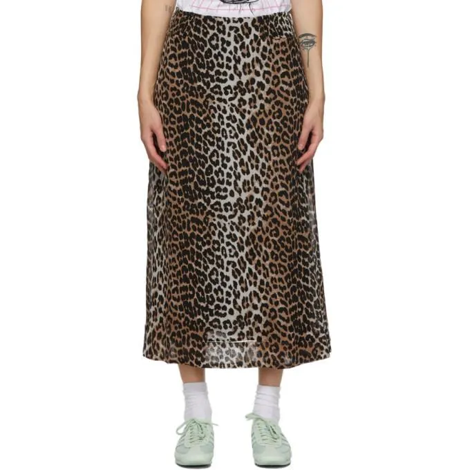 GANNI Brown Printed Georgette Skirt