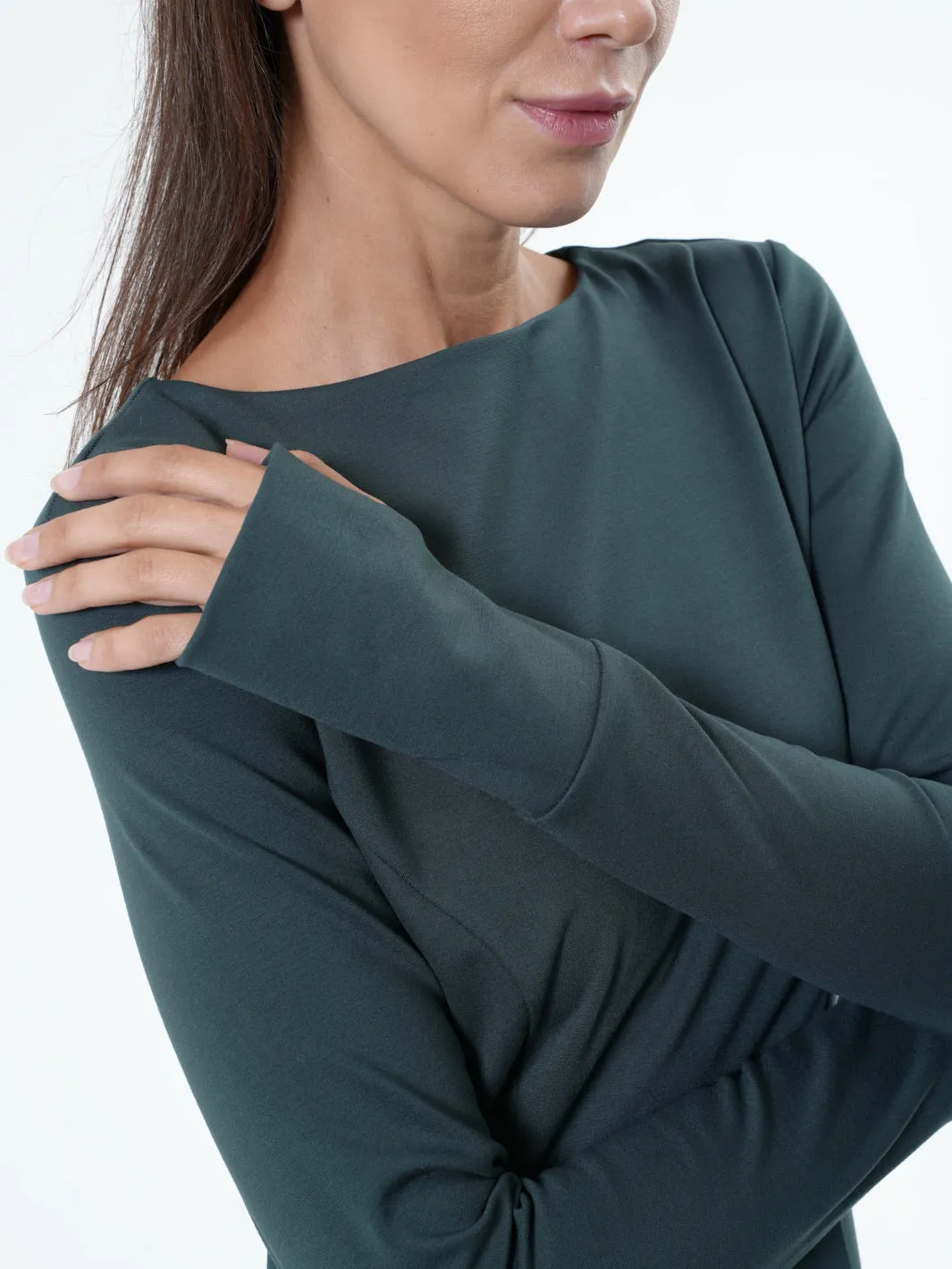 Green Dress With Black Pleated Chiffon