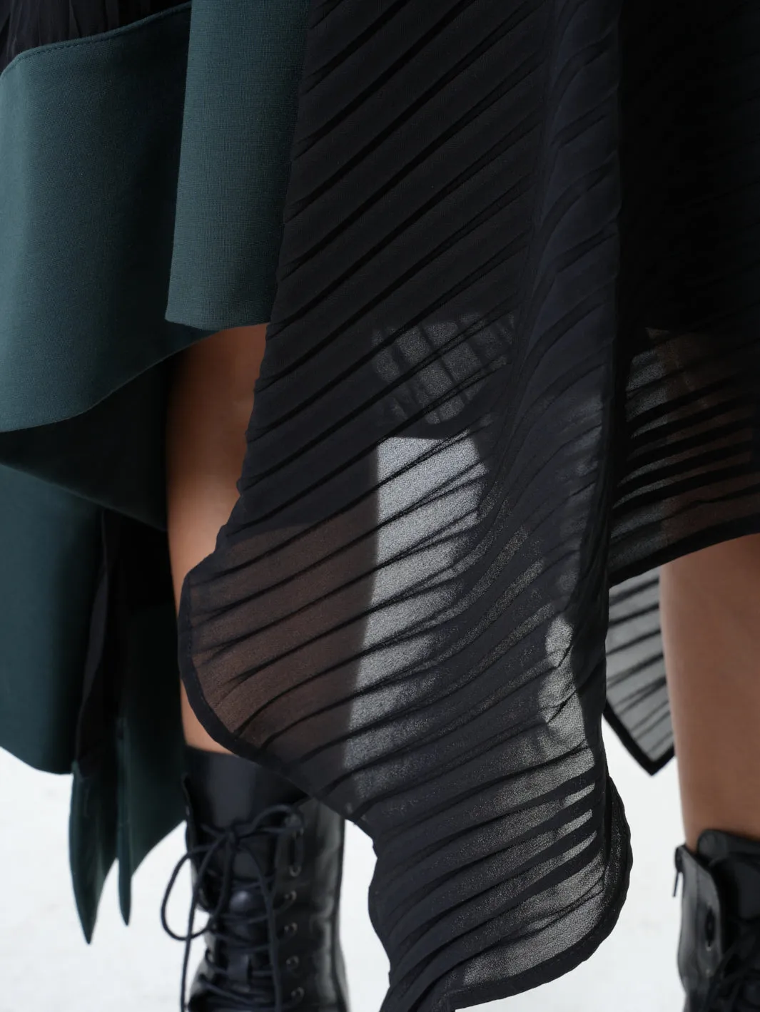 Green Dress With Black Pleated Chiffon
