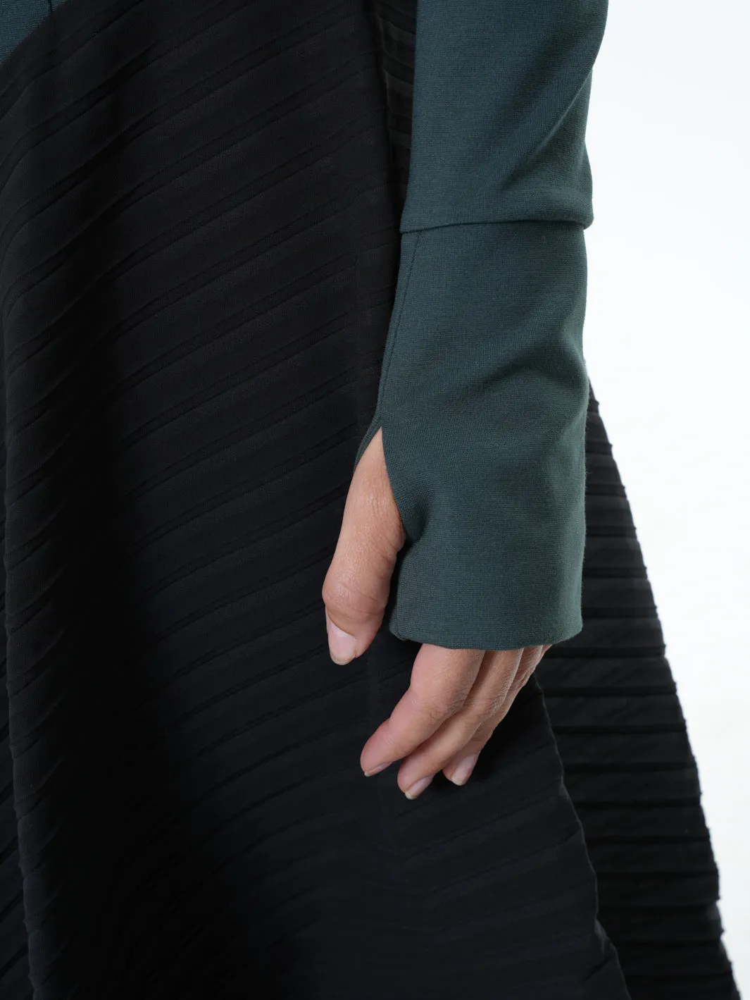 Green Dress With Black Pleated Chiffon
