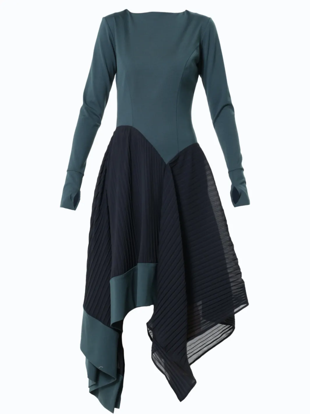 Green Dress With Black Pleated Chiffon