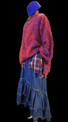 Hand loom 2 tone sweater (Alpaca) Rust - cobalt