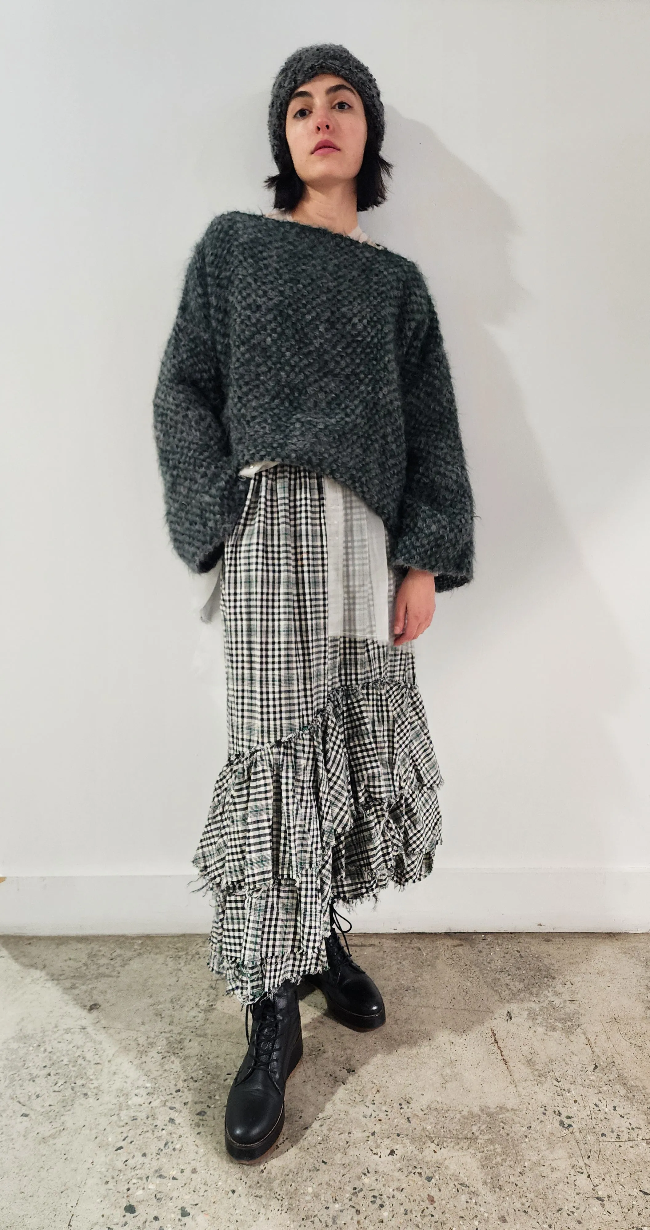 Hand loom 2 tone sweater (Alpaca) Rust - cobalt