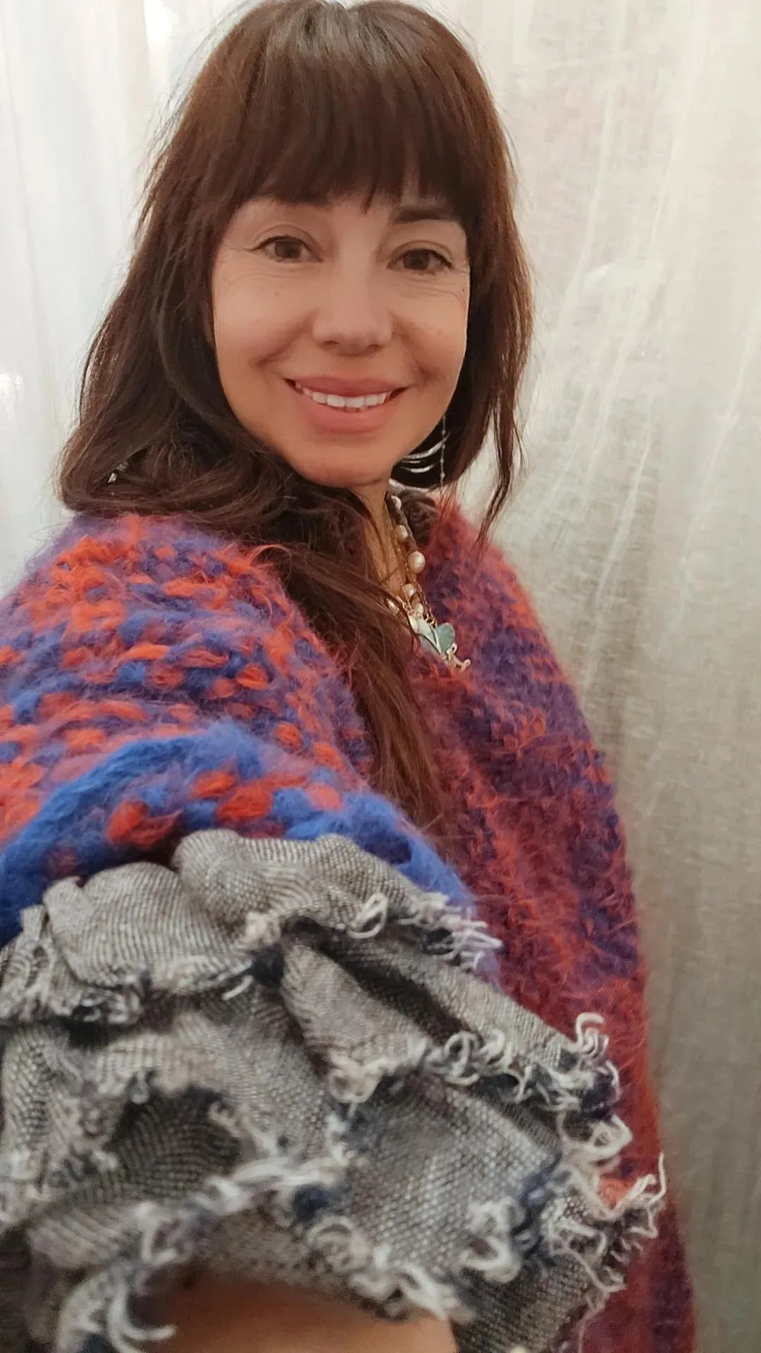 Hand loom 2 tone sweater (Alpaca) Rust - cobalt