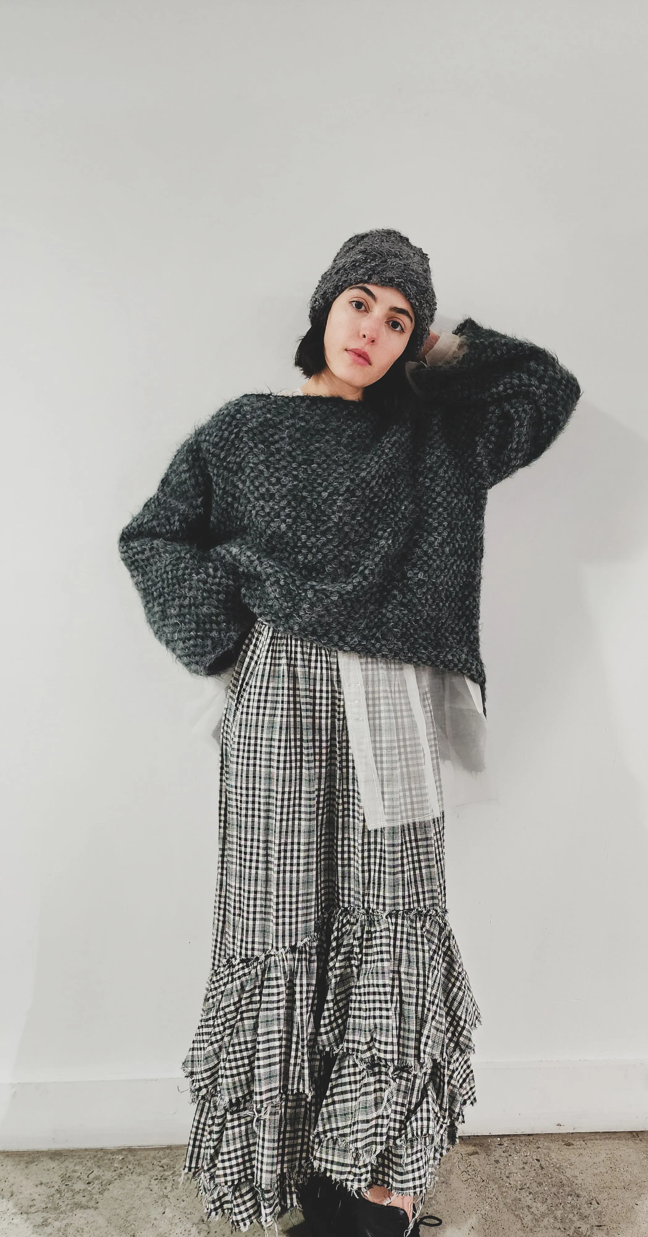 Hand loom 2 tone sweater (Alpaca) Rust - cobalt
