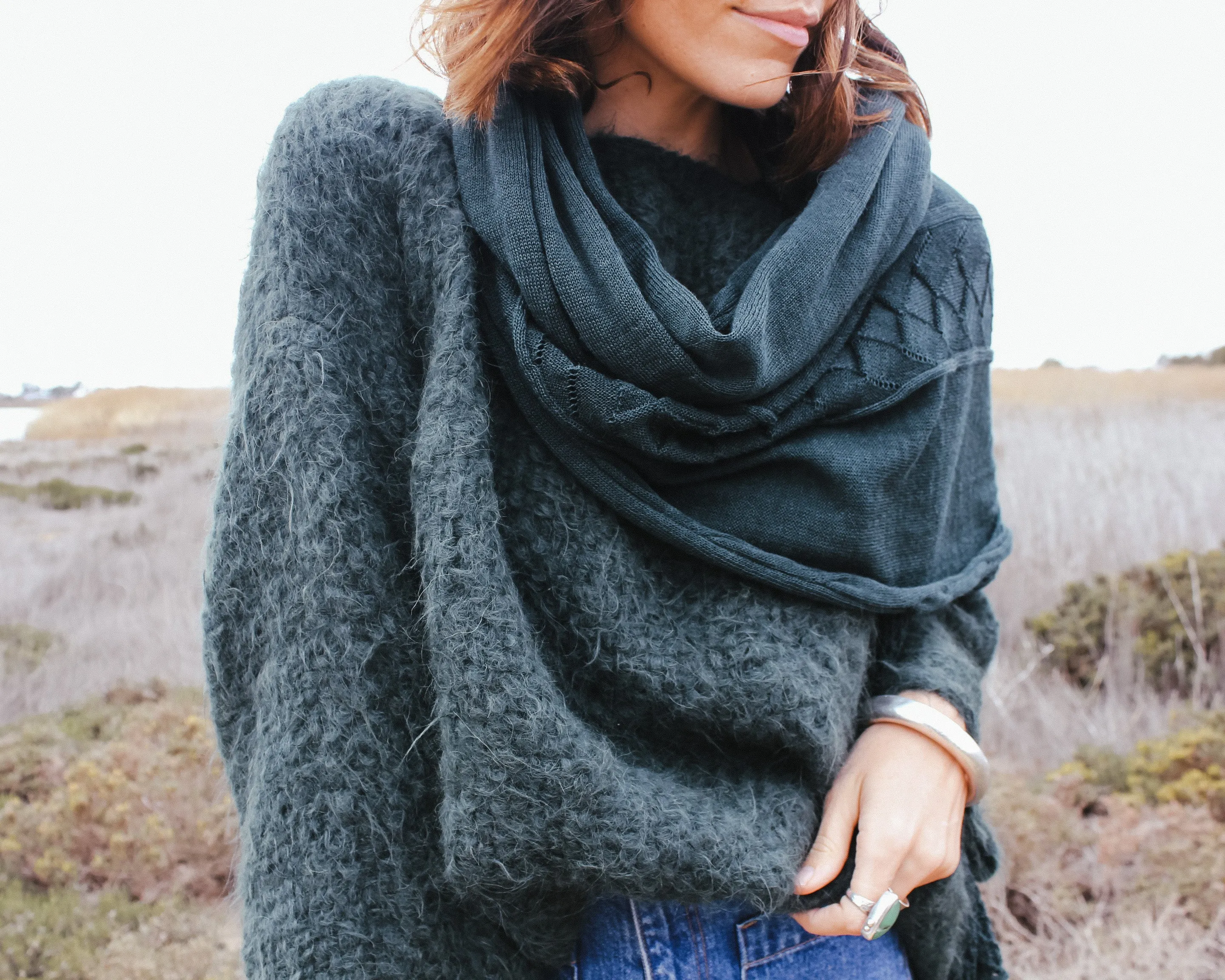 Hand loom sweater detachable collar (Alpaca) - Mushroom
