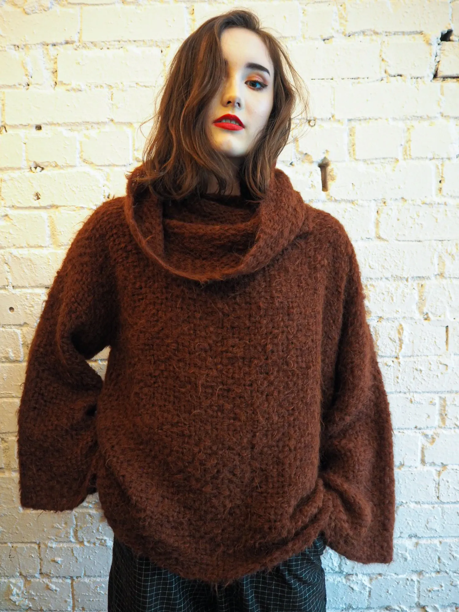Hand loom sweater detachable collar (Alpaca) - Mushroom