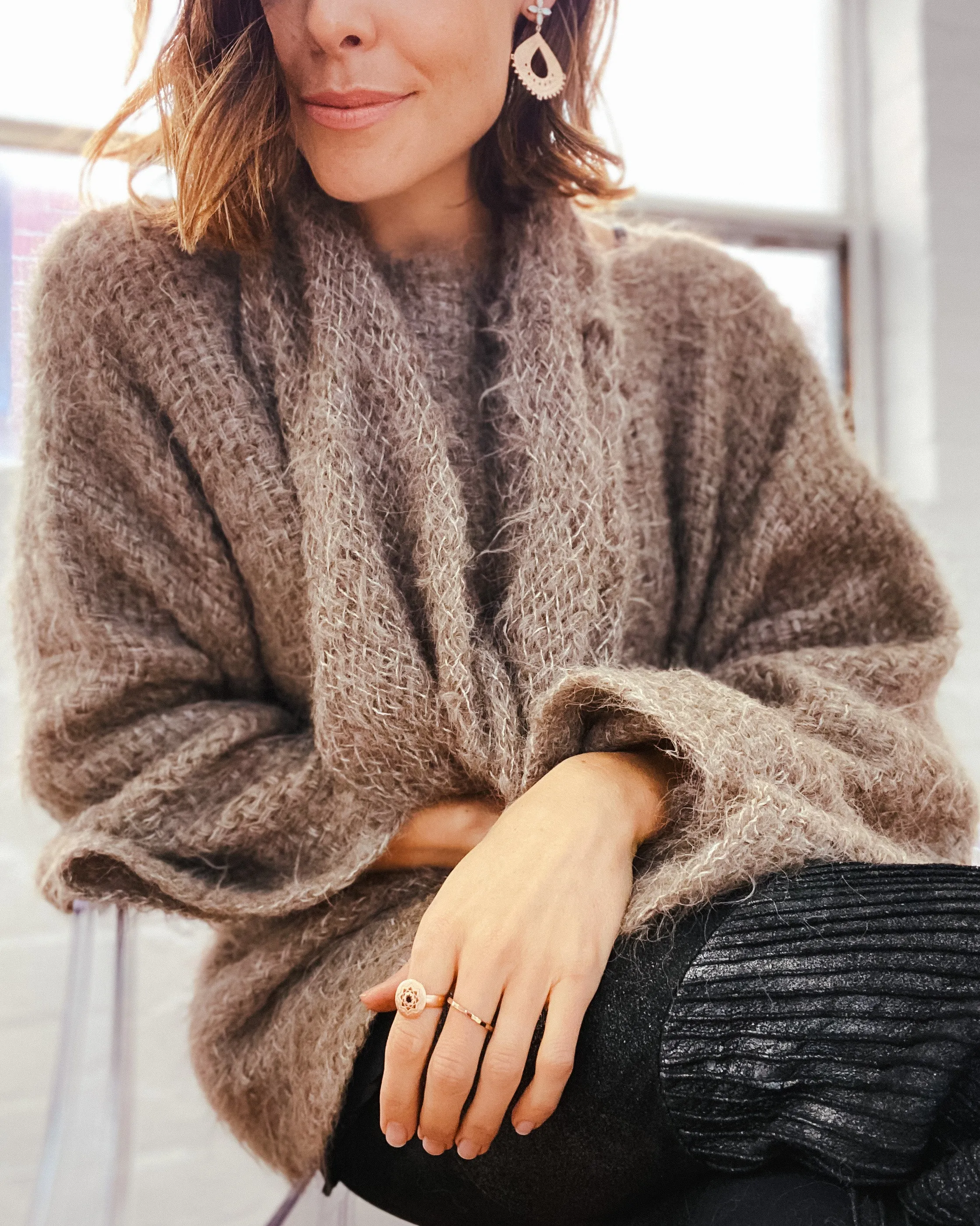 Hand loom sweater detachable collar (Alpaca) - Mushroom