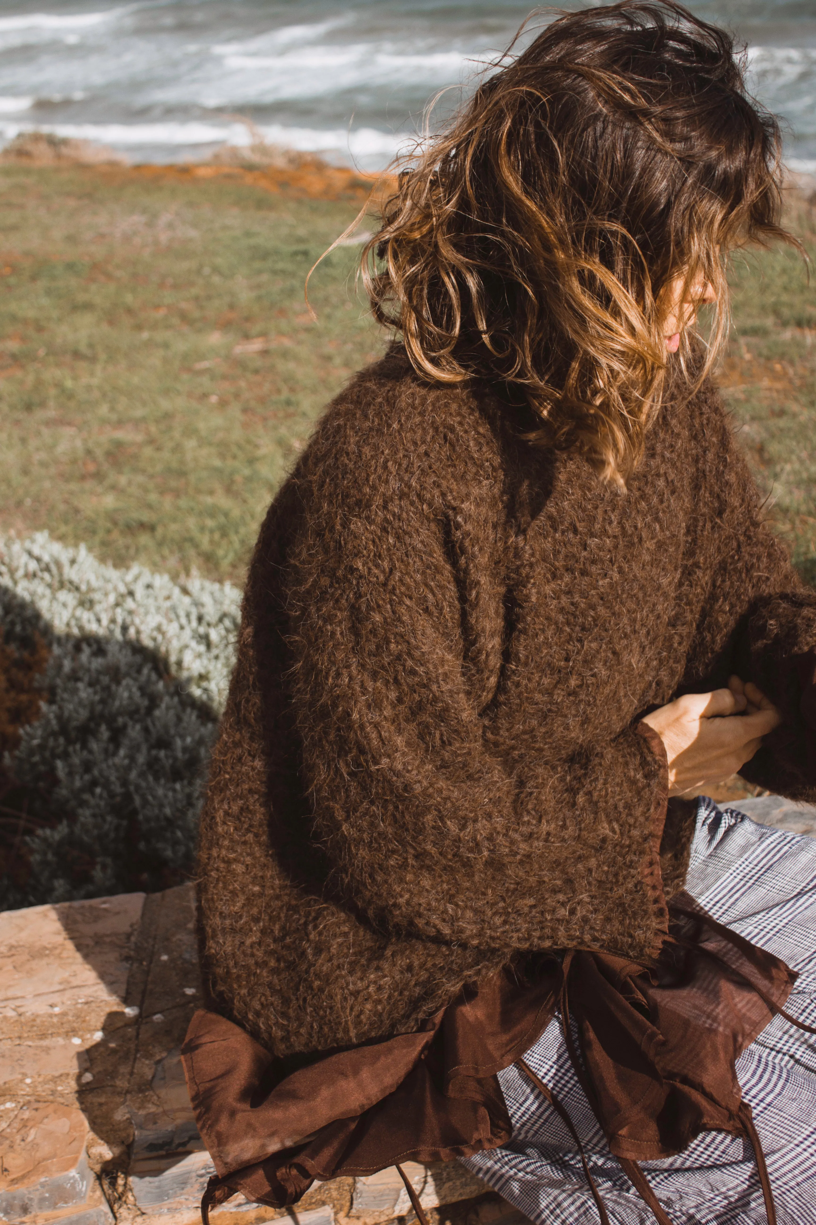 Hand loom sweater detachable collar (Alpaca) - Mushroom