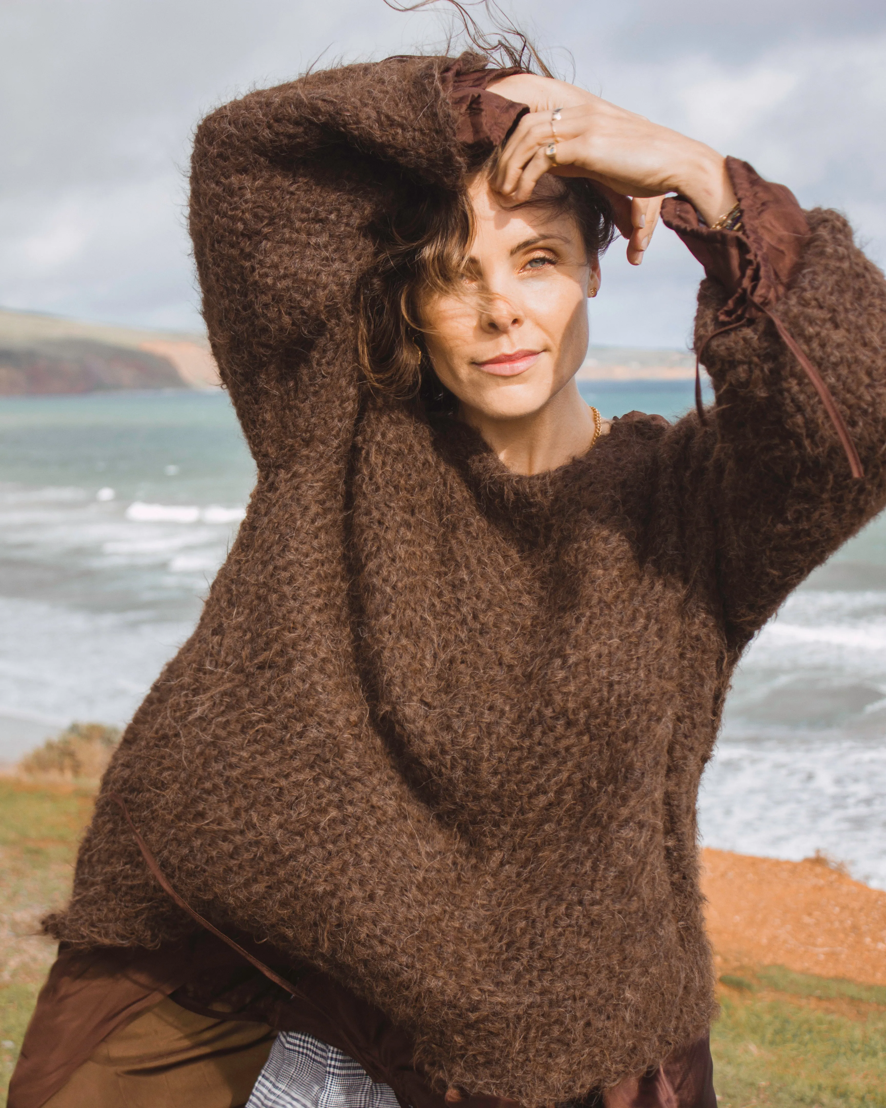 Hand loom sweater detachable collar (Alpaca) - Mushroom