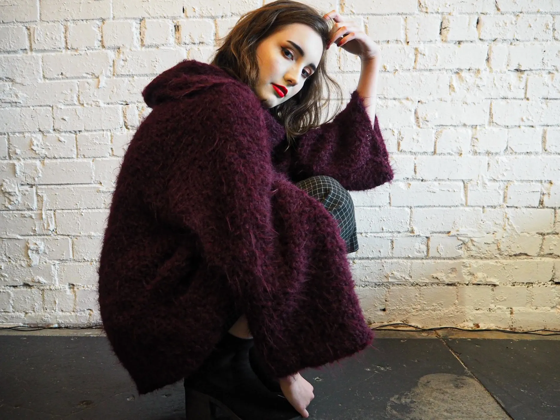 Hand loom sweater detachable collar (Alpaca) - Mushroom