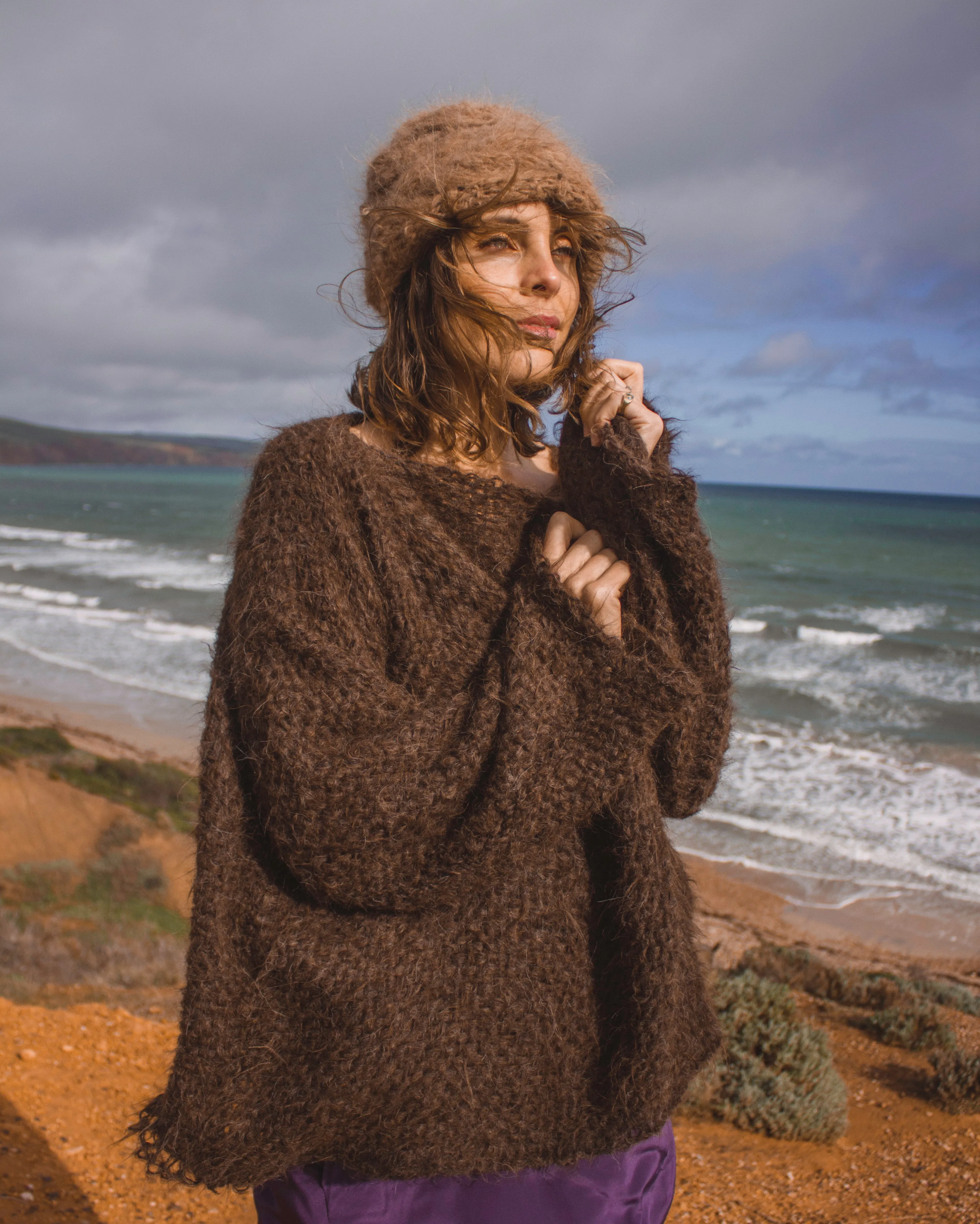 Hand loom sweater detachable collar (Alpaca) - Mushroom