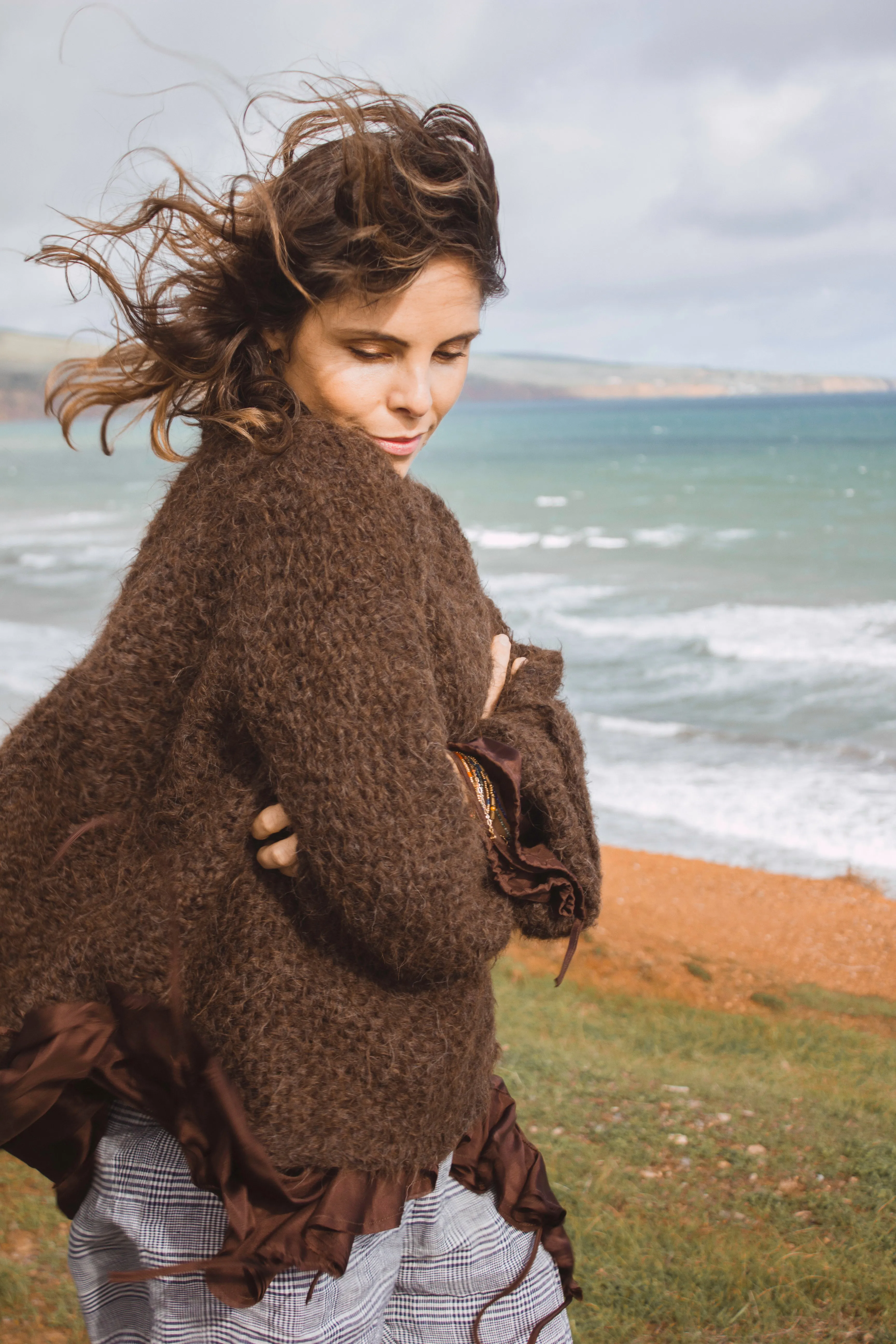 Hand loom sweater detachable collar (Alpaca) - Mushroom