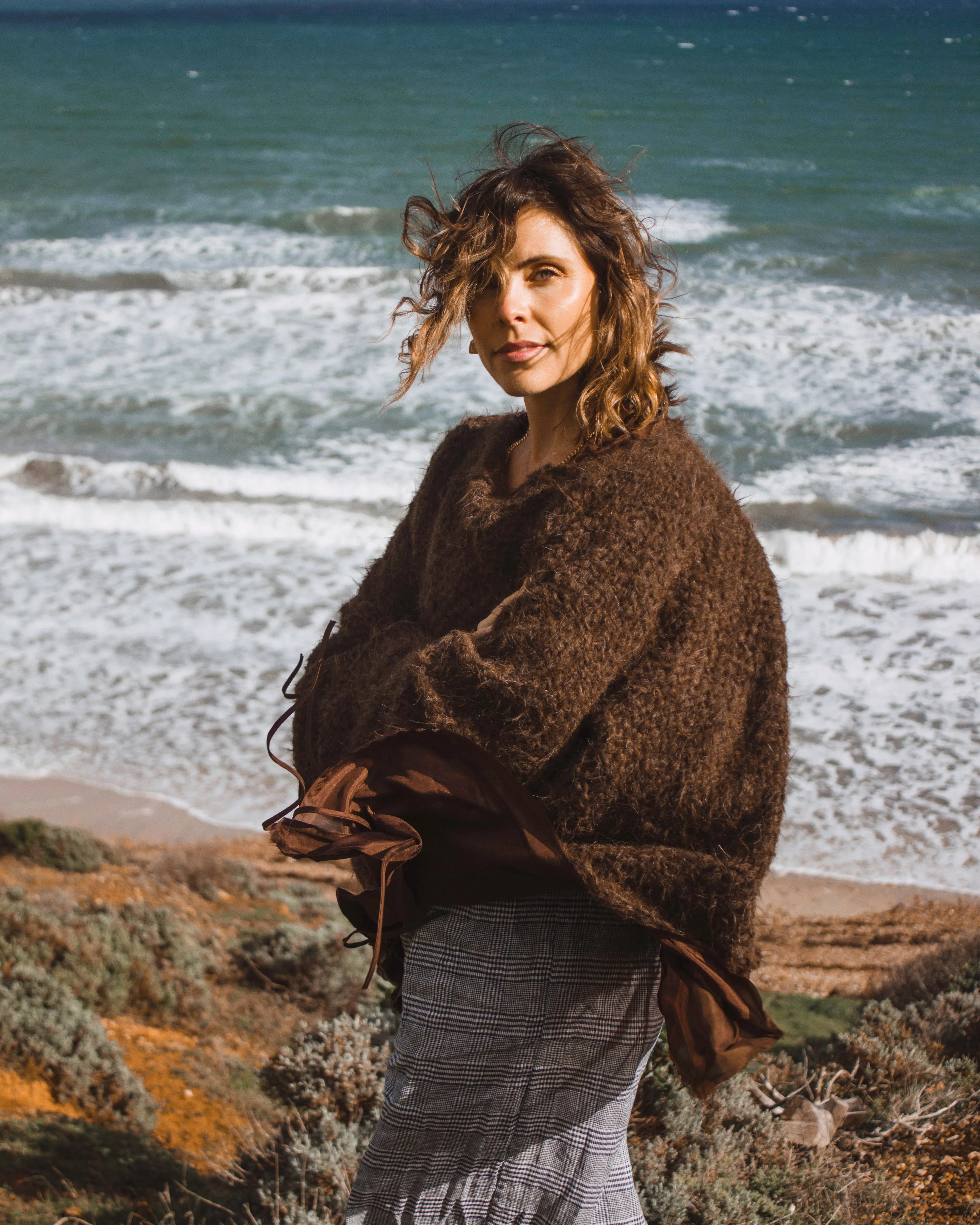 Hand loom sweater detachable collar (Alpaca) - Mushroom