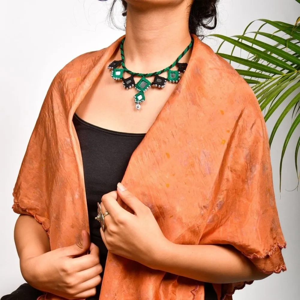Handcrafted Mirror Work Necklace - Black & Green