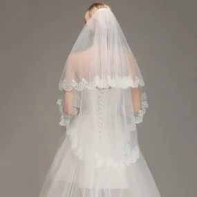 Lace Edge Short with Comb  Two Layers Wedding Veils | Bridelily