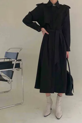 Lapel Collar Belted Trench Coat With Epaulette