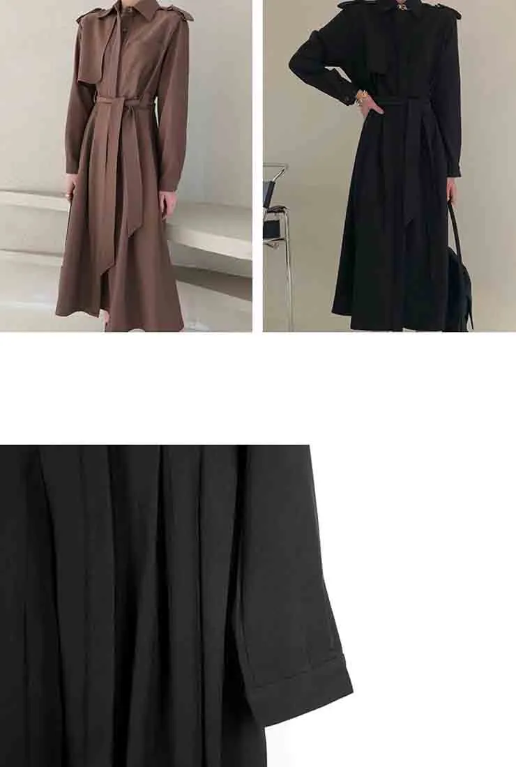 Lapel Collar Belted Trench Coat With Epaulette