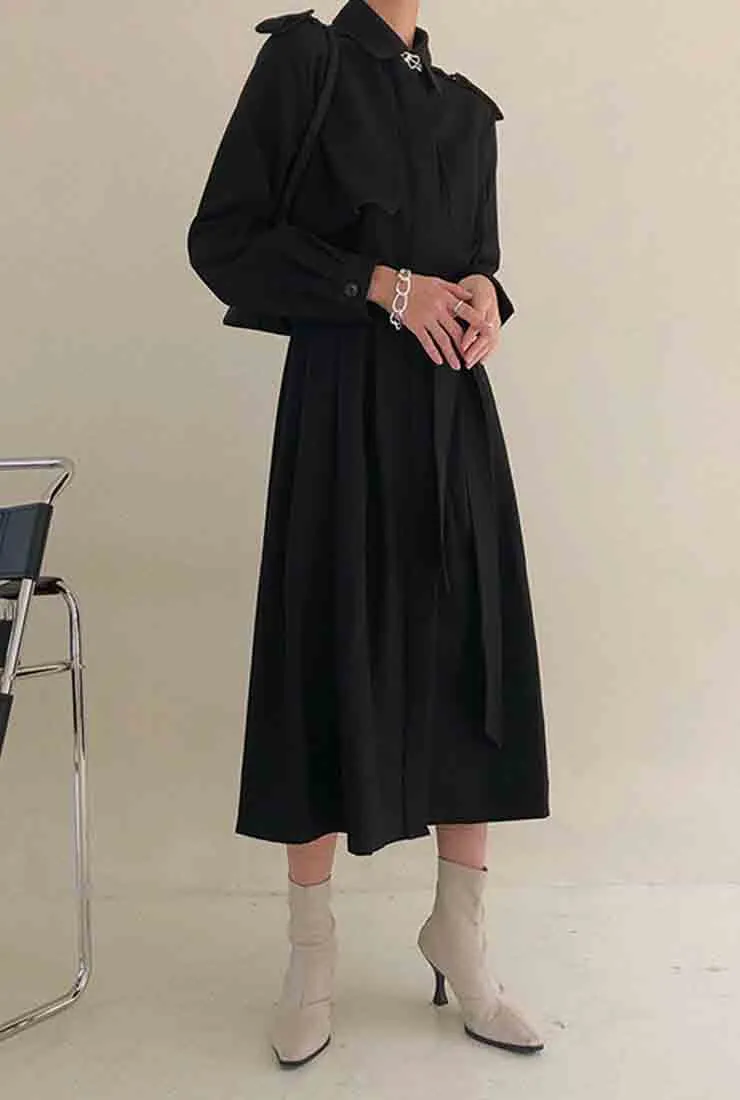 Lapel Collar Belted Trench Coat With Epaulette