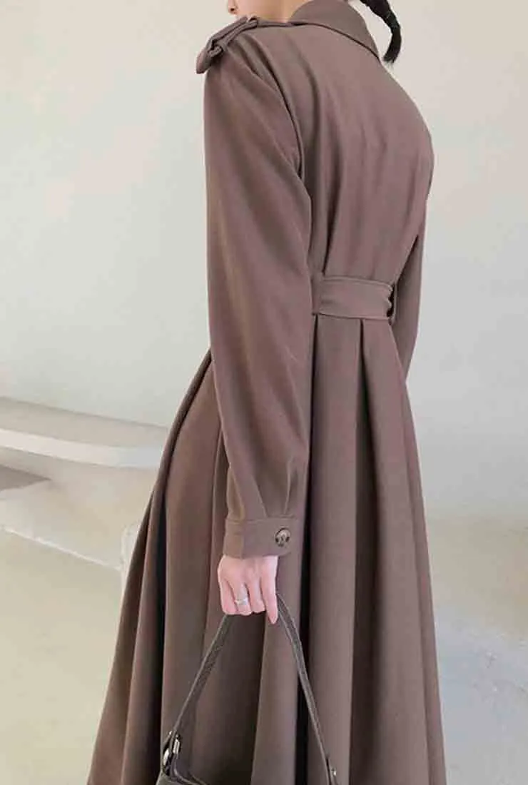 Lapel Collar Belted Trench Coat With Epaulette