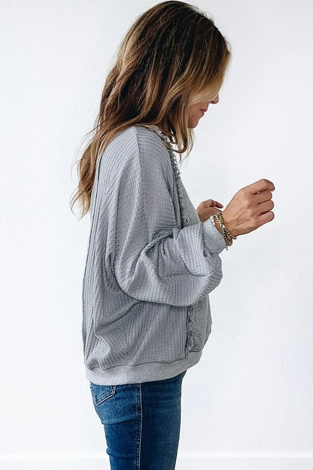 Light grey waffle pullover top