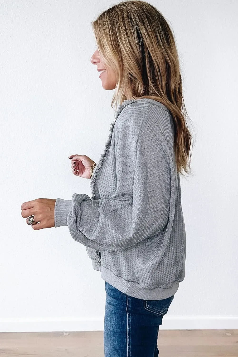 Light grey waffle pullover top