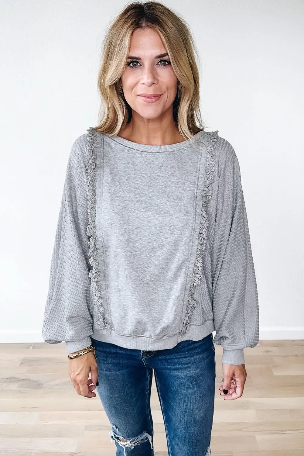 Light grey waffle pullover top