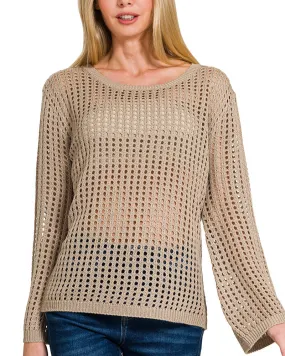 Lt. Mocha Open Knit Long Sleeve Top