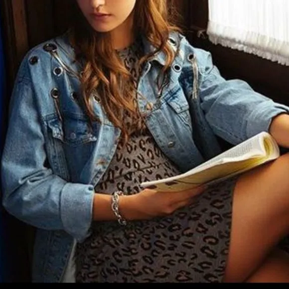 Metal Fringe Grommet Denim Jacket