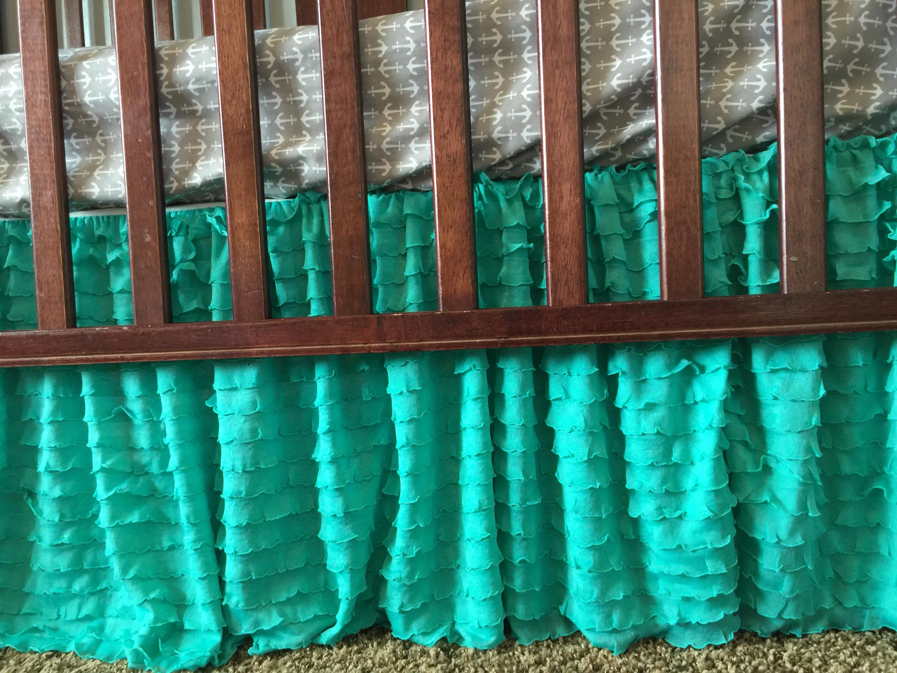 Mint Green Ruffle Crib Skirt Baby Bedding, Baby Girl Crib Skirts, Teal Nursery Bedding for Baby Girls