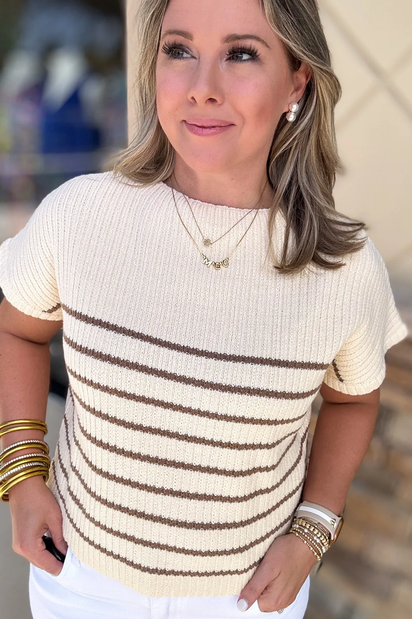 Nantucket Sweater Top - Cream   Mocha