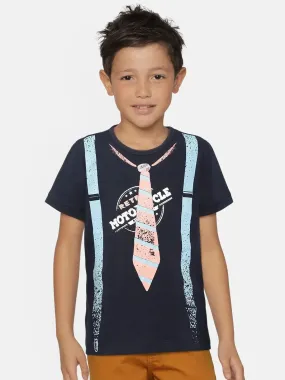 Navy Blue Tie Printed Cotton T-shirt