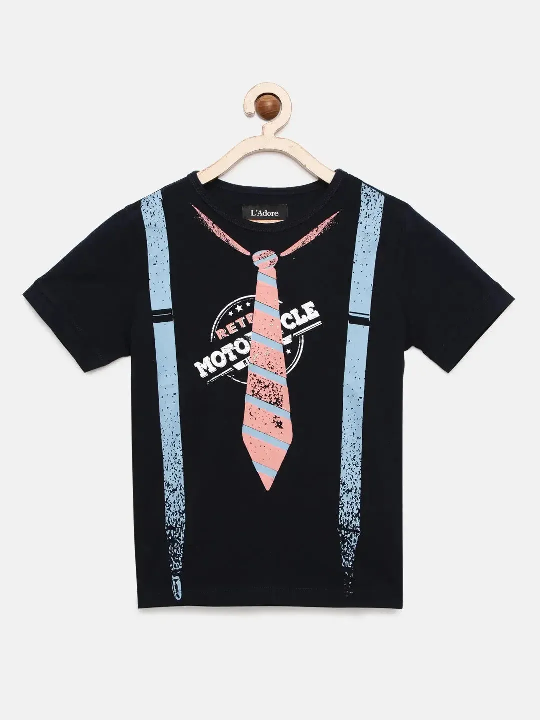 Navy Blue Tie Printed Cotton T-shirt