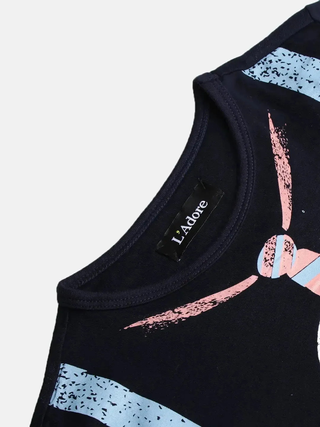 Navy Blue Tie Printed Cotton T-shirt