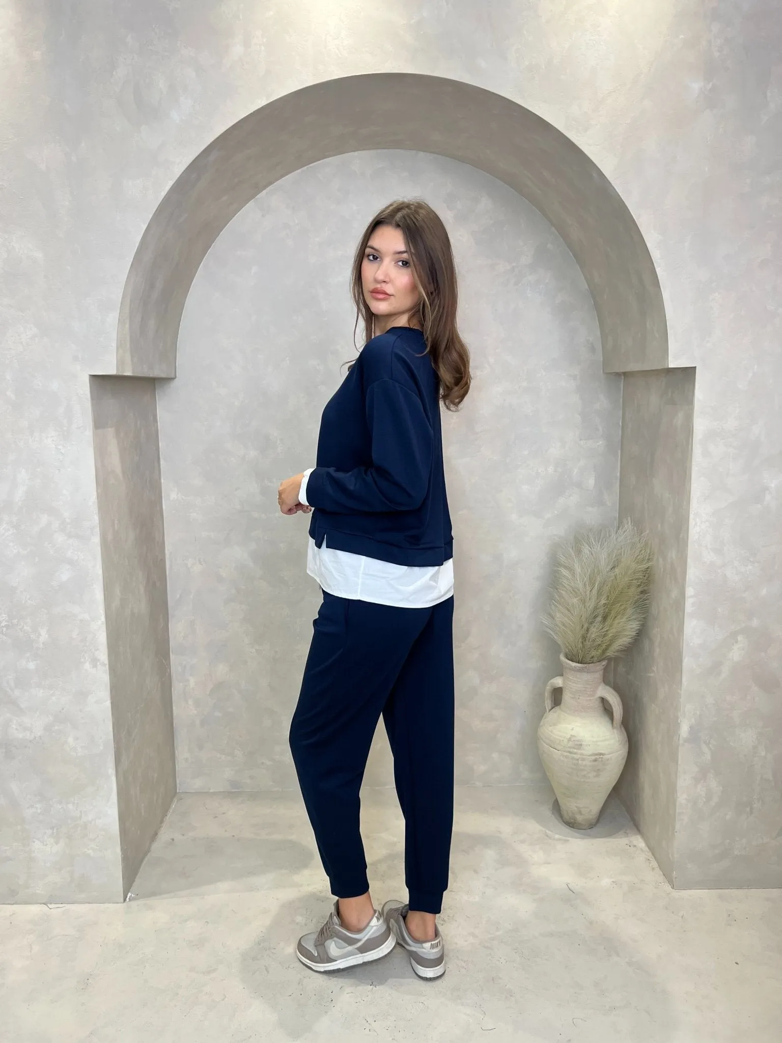 Navy Contrast Hem Sweatshirt