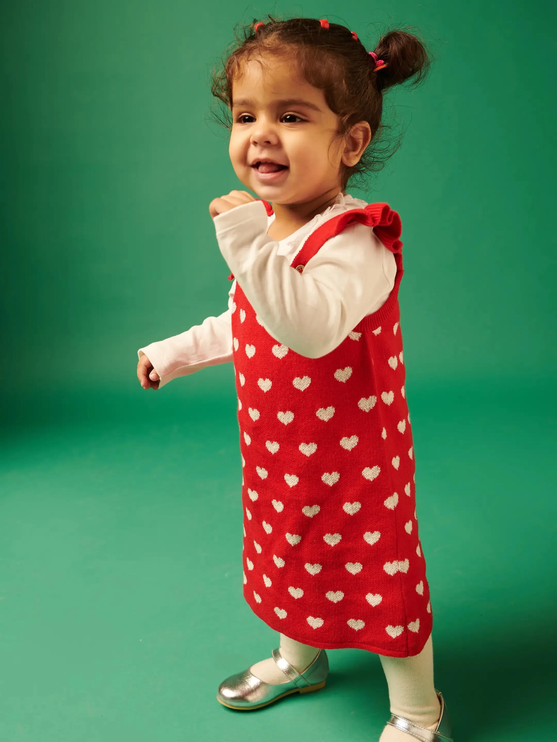 Red Heart Sweater Dress With Tee and Tights