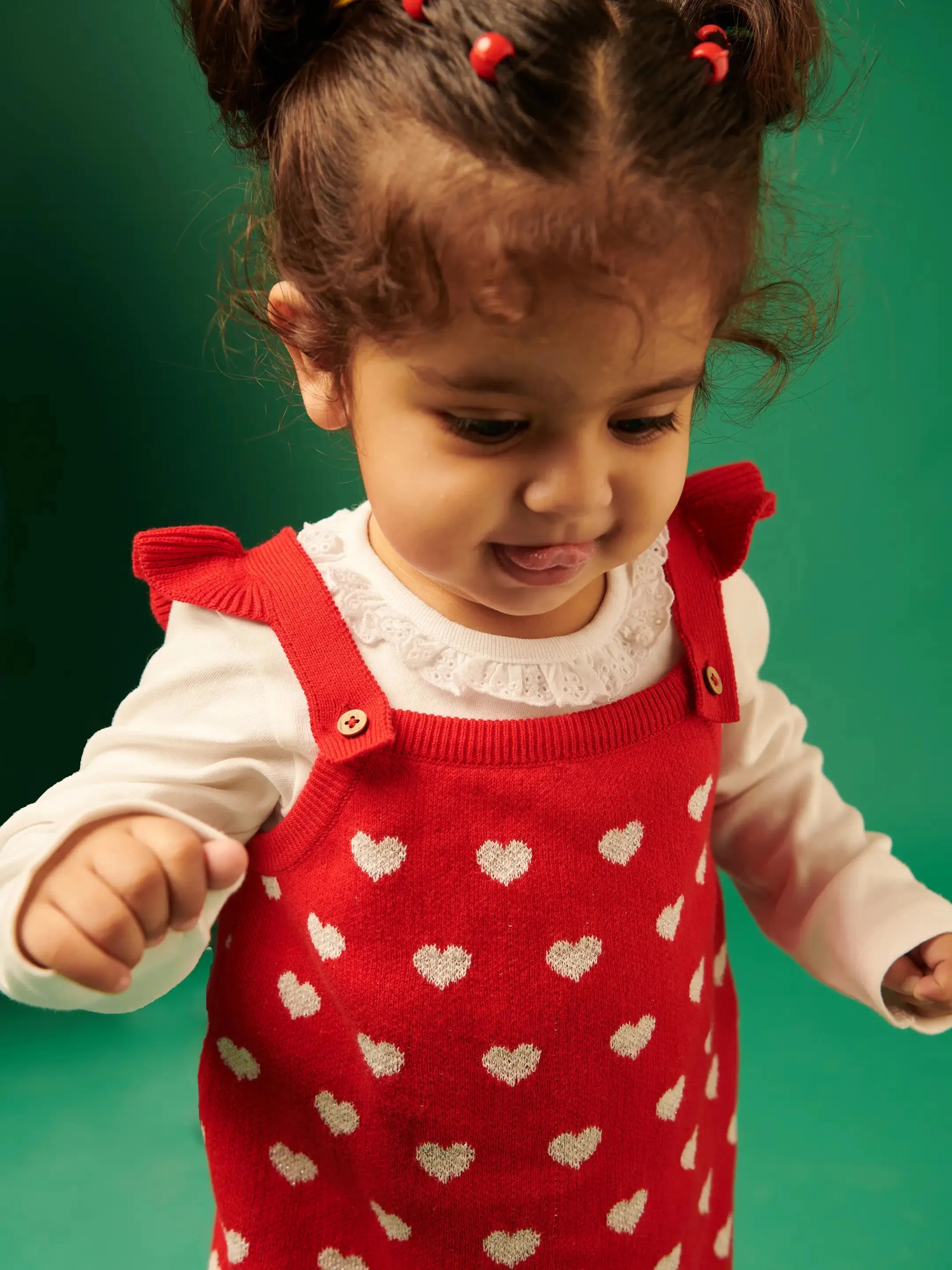 Red Heart Sweater Dress With Tee and Tights