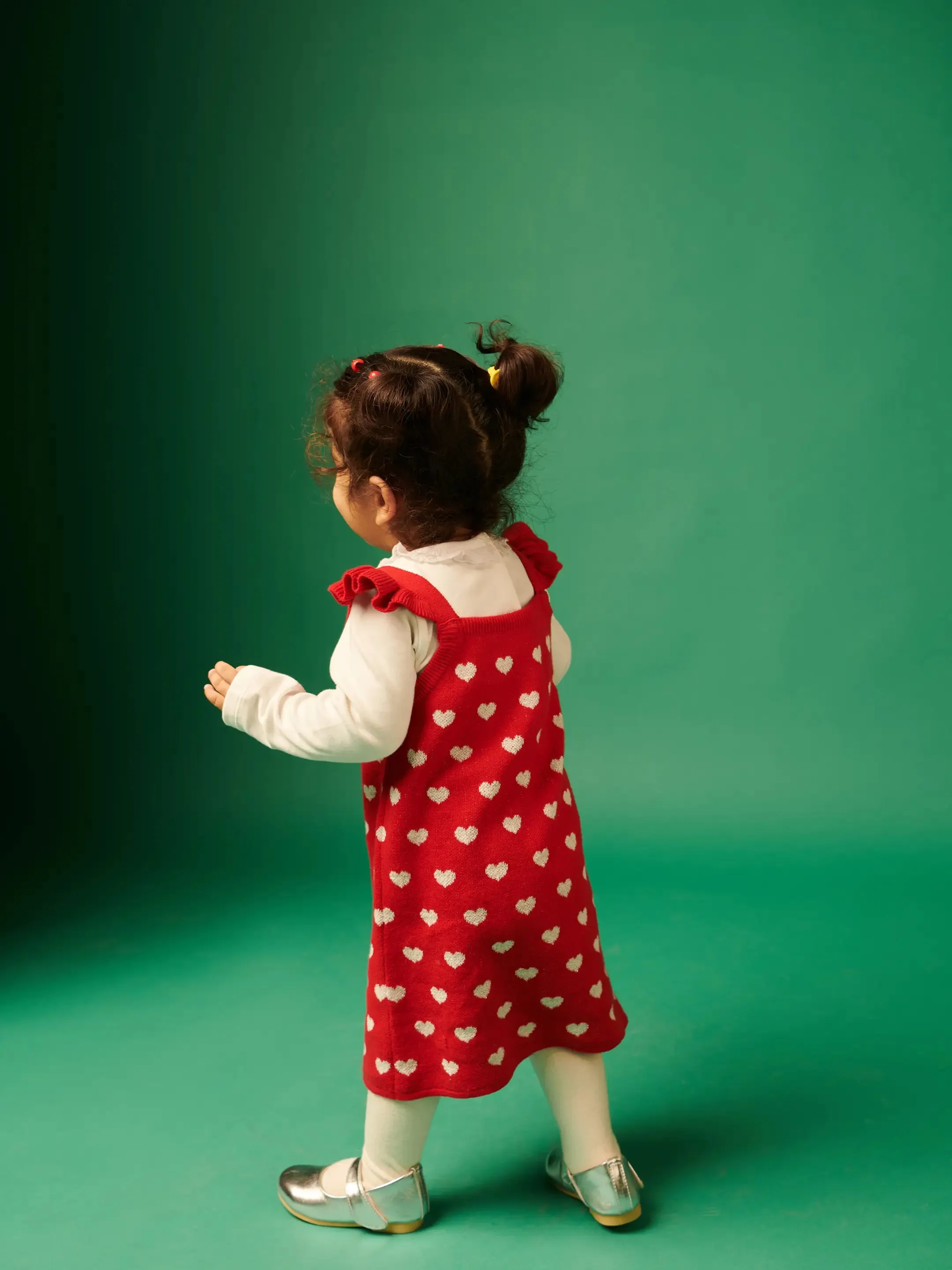 Red Heart Sweater Dress With Tee and Tights