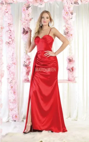 Red Sleeveless Sweetheart Formal Satin Sheath Gown