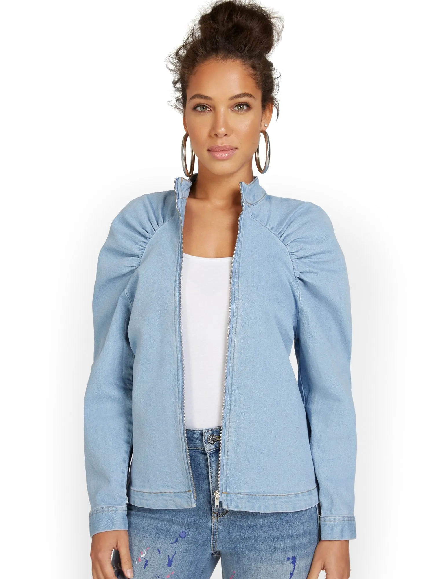 Shirred Denim Jacket