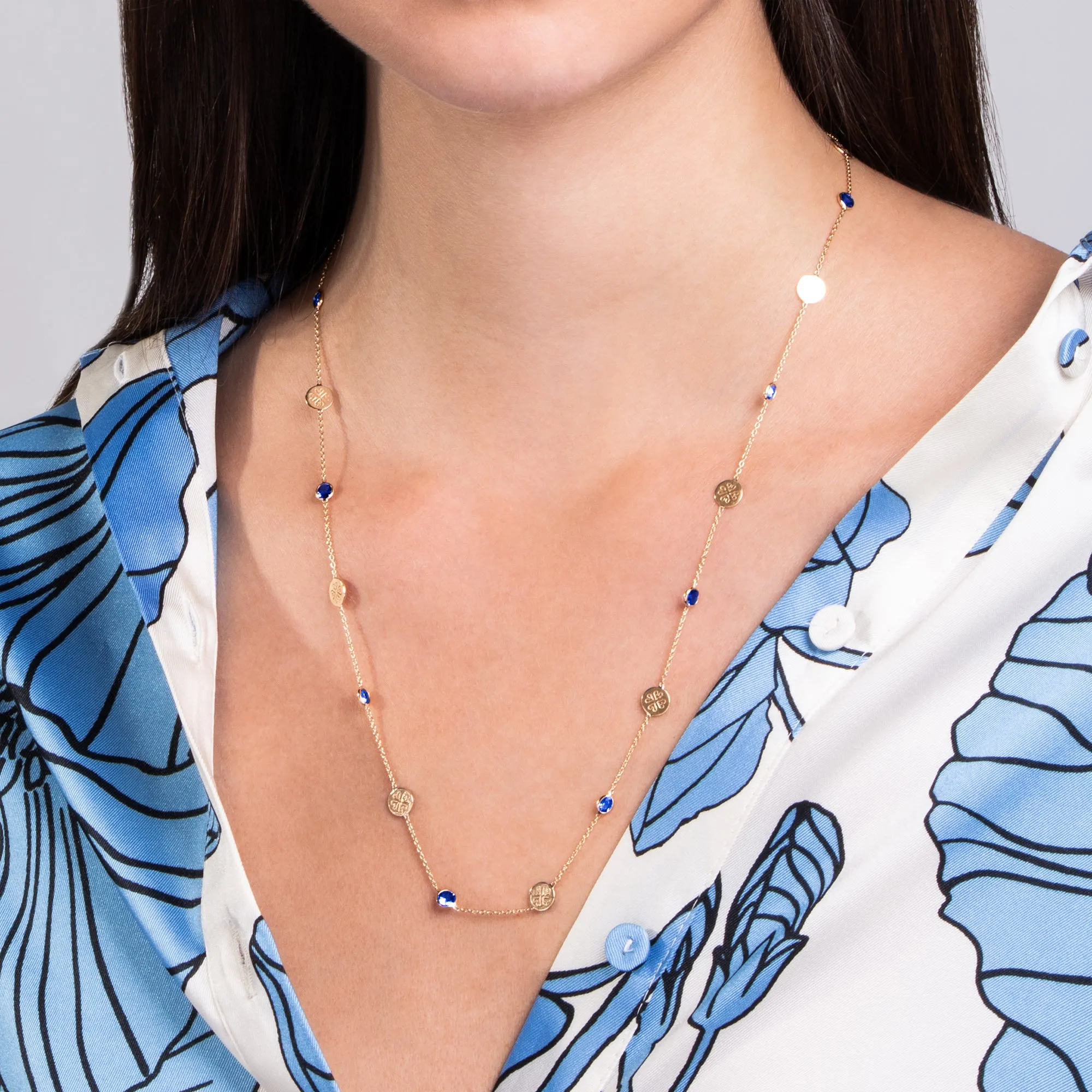 Signature Classic Necklace, Blue Sapphire, Mid-Length