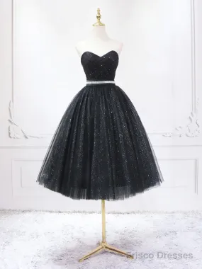Sweetheart Neck Short Black Prom Dresses, Short Black Formal Graduation Homecoming Dresses