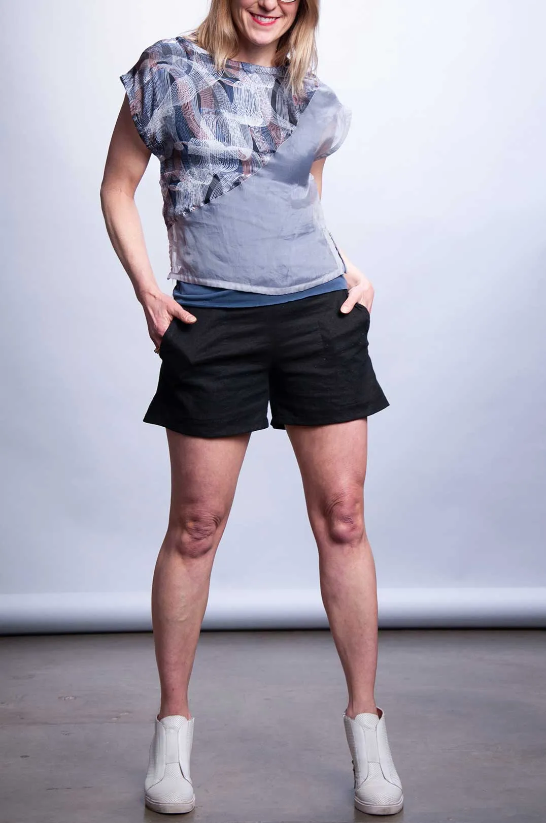 Two Tone Silk Top - Light Grey/Endless Ribbons