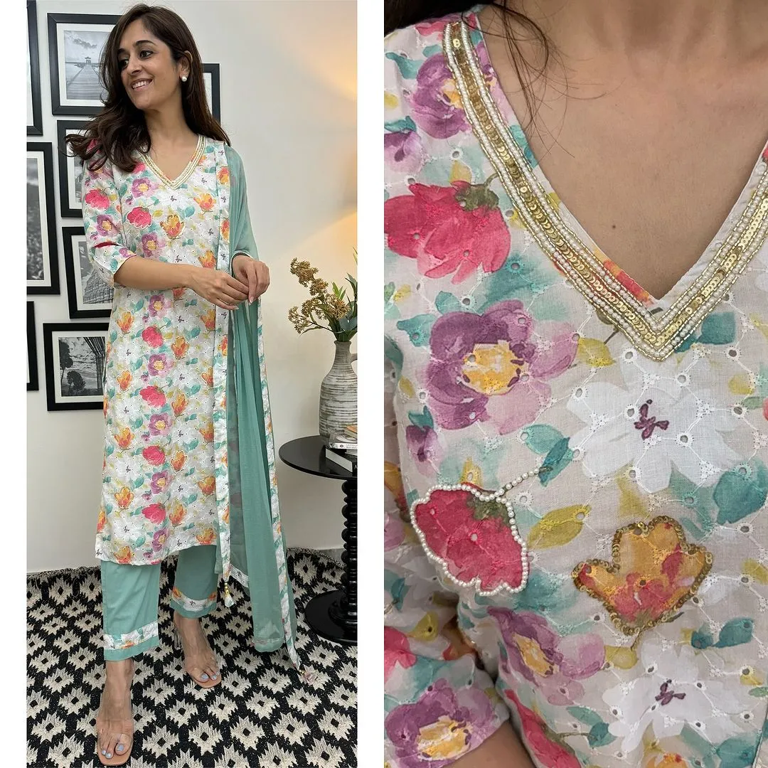 Women's Designer Party Wear Pure Shifli Linen Cotton Salwar Suite